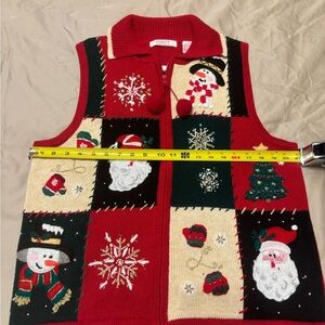 Inspire By One Step Up-Vintage-Red and Green Ugly Holiday Zipper Sweater Vest